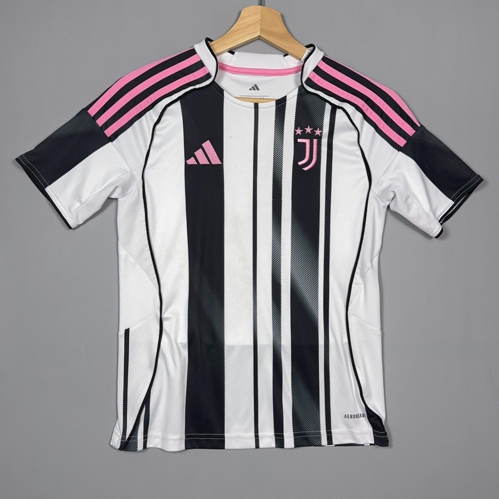 Adidas Juventus Jersey Kids Size 11-12Y Striped White Black Pink Soccer
